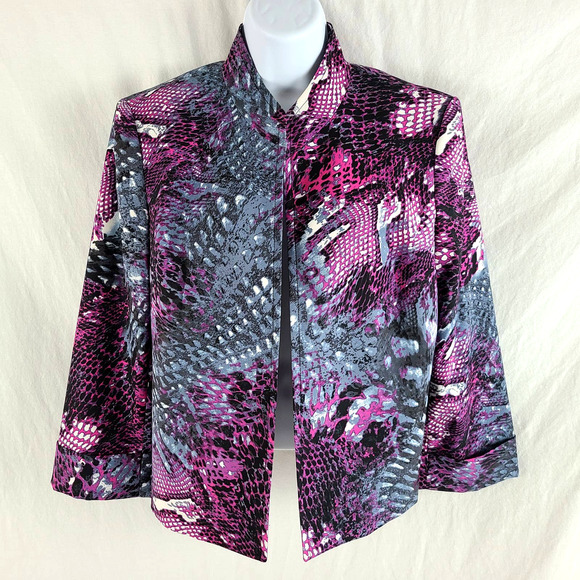 Evan Picone Open Front Jacket Snake Print Purple 10P - Picture 1 of 11
